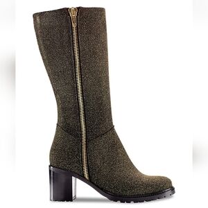 Ross & Snow-"Rosina" Black w Gold Glitter Sparkle Leather Boots-Size 9.5